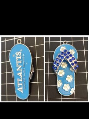 Atlantis Bahamas Paradise Island Flip Flop Blue Rhinestones Charm or Keychain